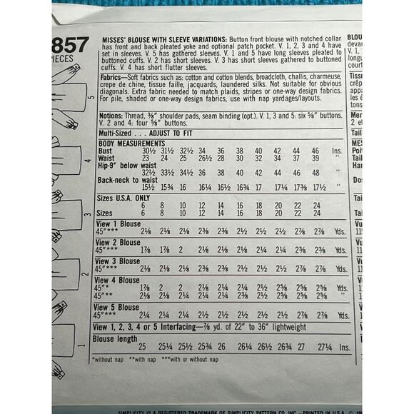 Simplicity Sewing pattern 9857 button down blouse shirt ruffle sleeve size 10-18 - Picture 5 of 6